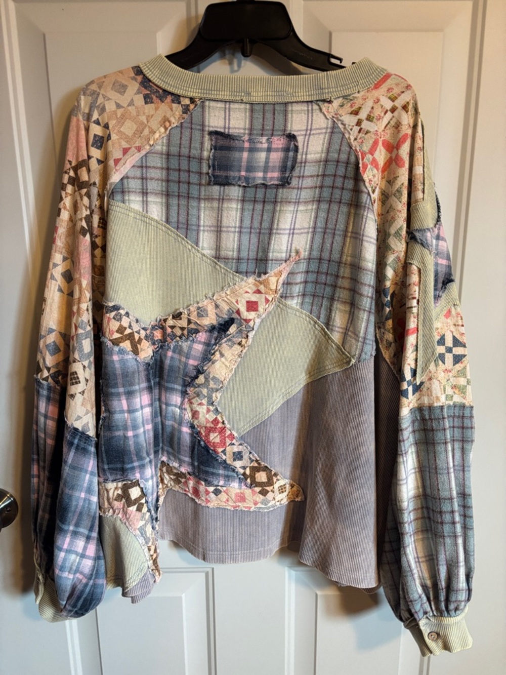 Oli & Hali Patchwork Star Pullover  in Neutrals and Dusty Blue - Picture 3 of 4
